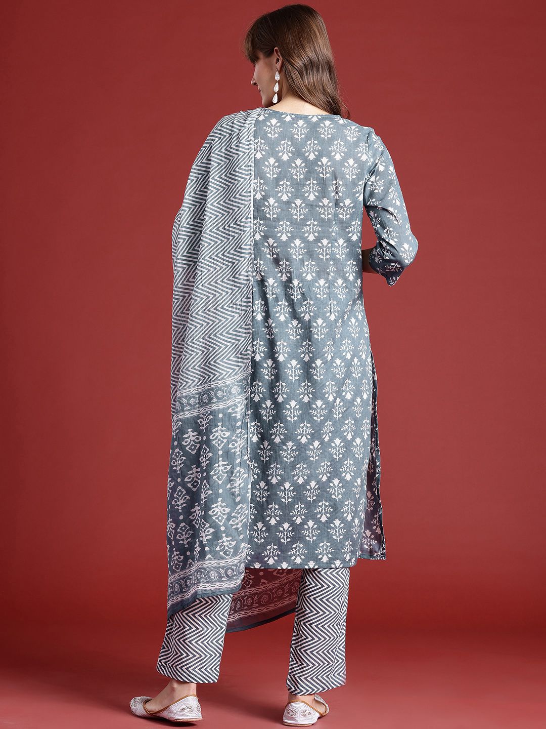Anouk Ethnic Motifs Printed Regular Kurta with Trousers & With Dupatta