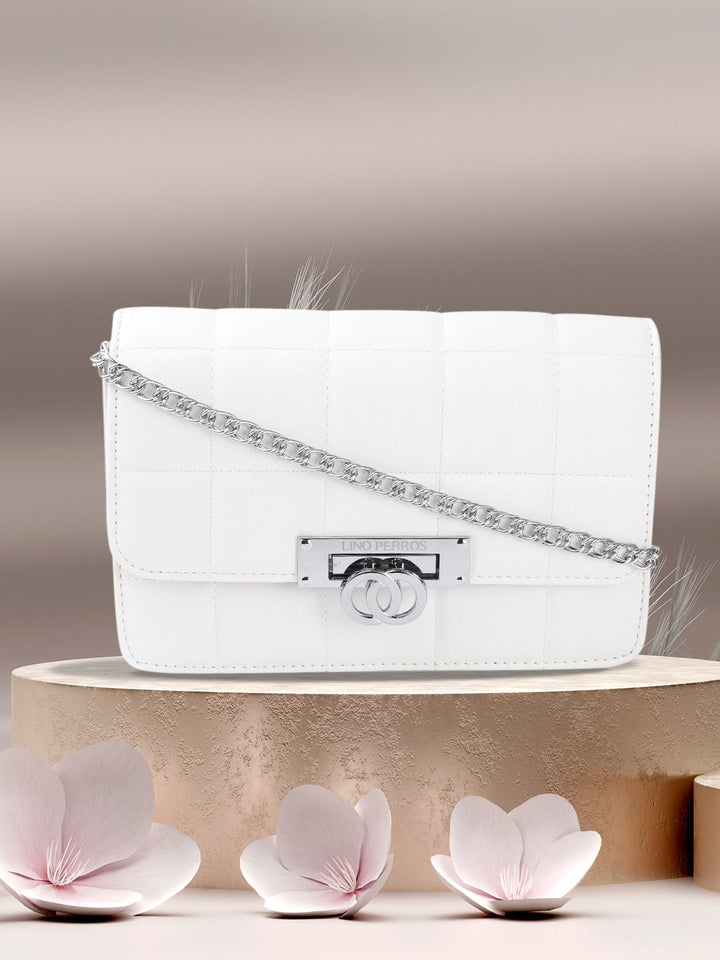 Lino Perros Women Off White Solid Quilted Structured Sling Bag