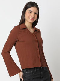 SPYKAR Women Slim Fit Spread Collar Textured Casual Shirt