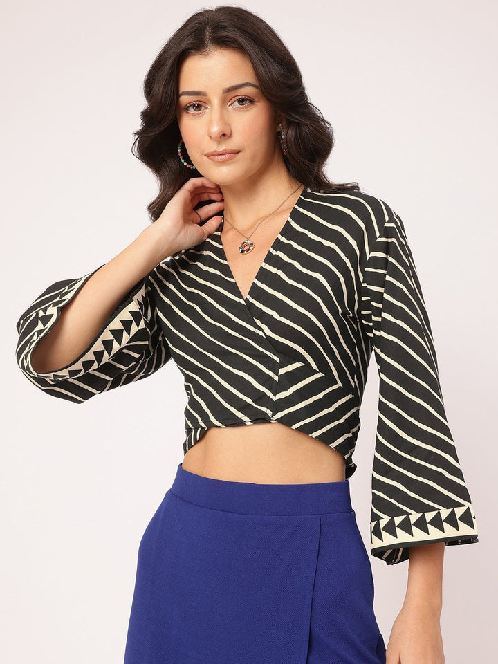 DressBerry Fashionable Flows Striped Wrap Top