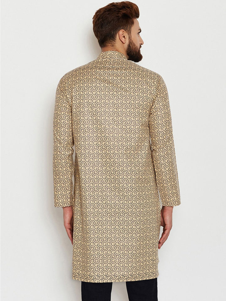 SOJANYA Men Beige & Brown Printed Straight Kurta