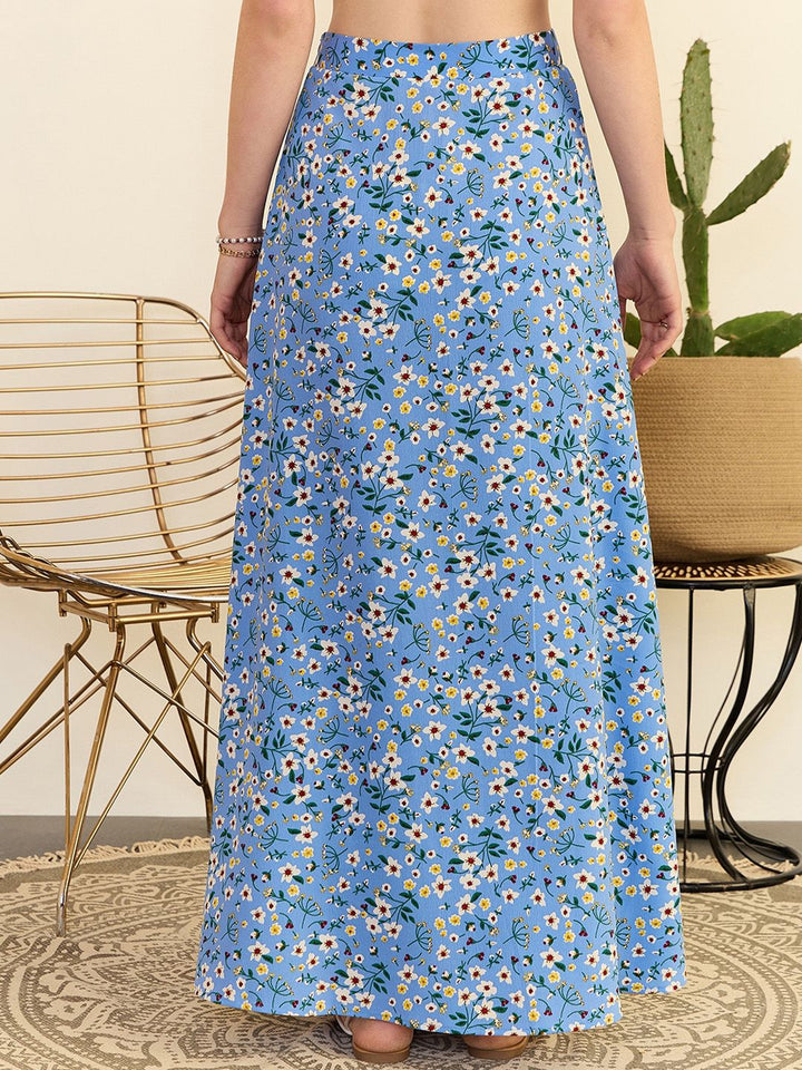 Berrylush Floral Print High Rise Flared Maxi Skirt