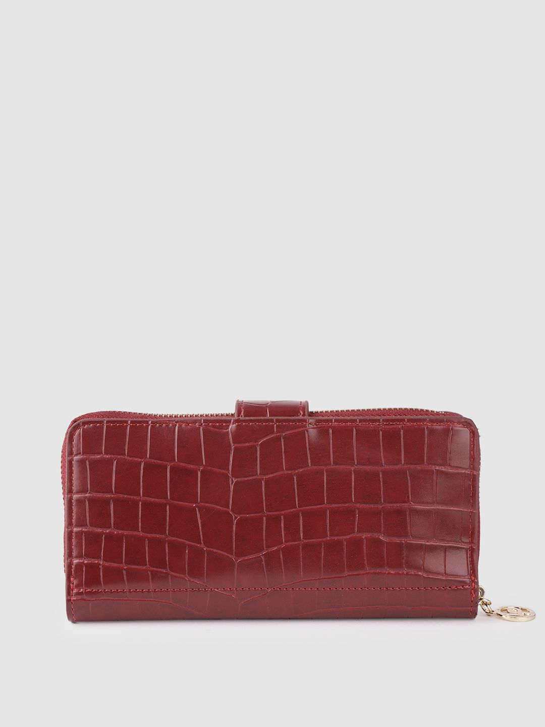 Lino Perros Women Maroon Croc Textured Zip Around Wallet