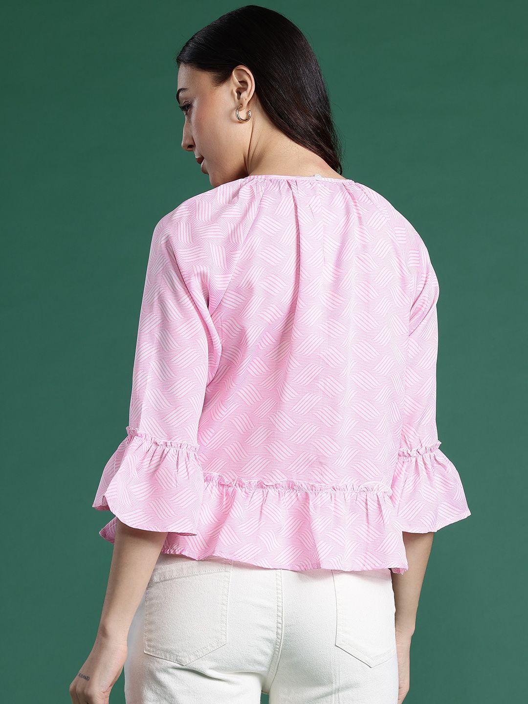 DressBerry Geometric Print Flared Sleeve Top
