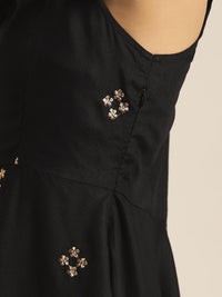 Shae by SASSAFRAS Black & Golden Zari Embroidered Liva A-Line Top