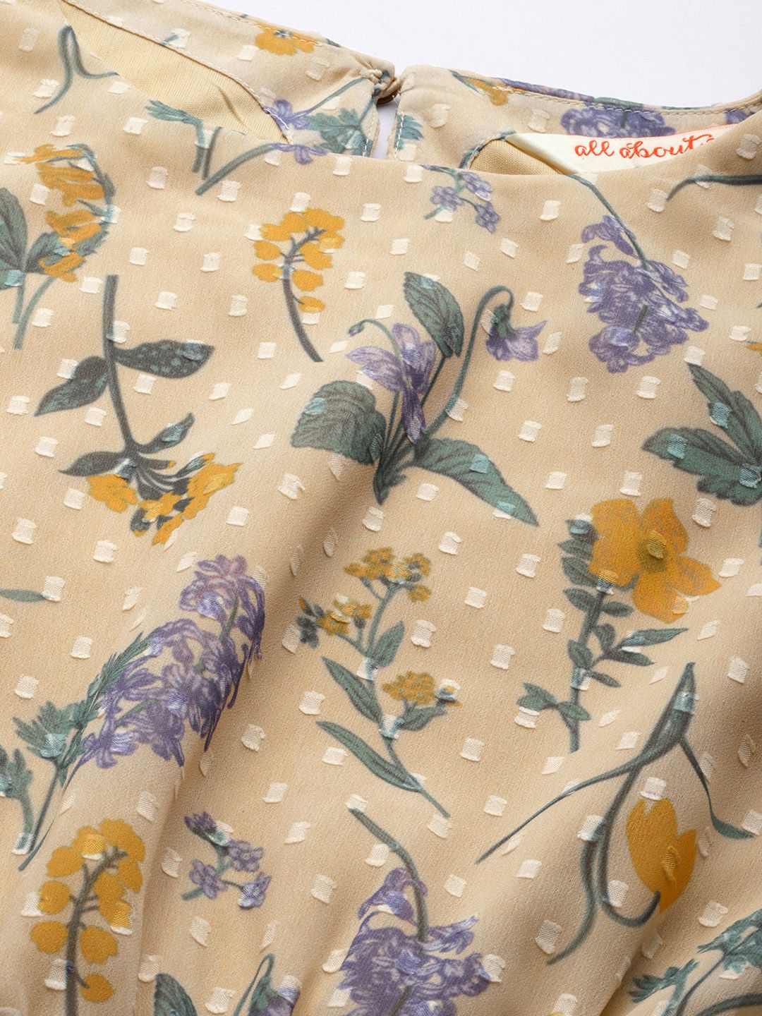 all about you Classy Beige Floral Printed Pure Cotton Waisted Dress