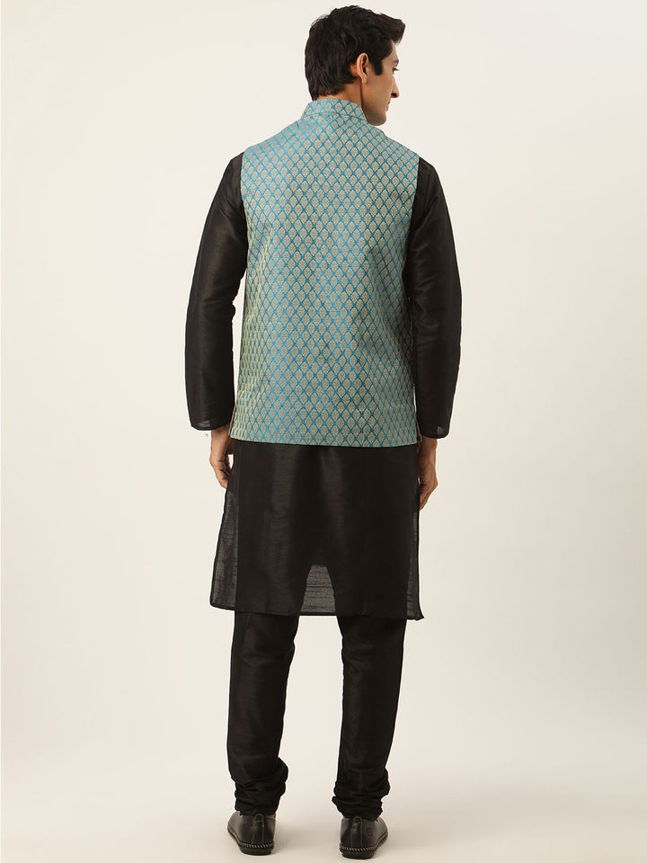 SOJANYA Kurta Hitam Lelaki dengan Jaket Churidar & Nehru