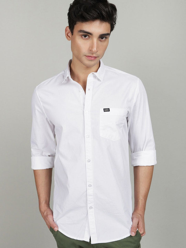 The Indian Garage Co Men White Comfort Cotton Casual Shirt
