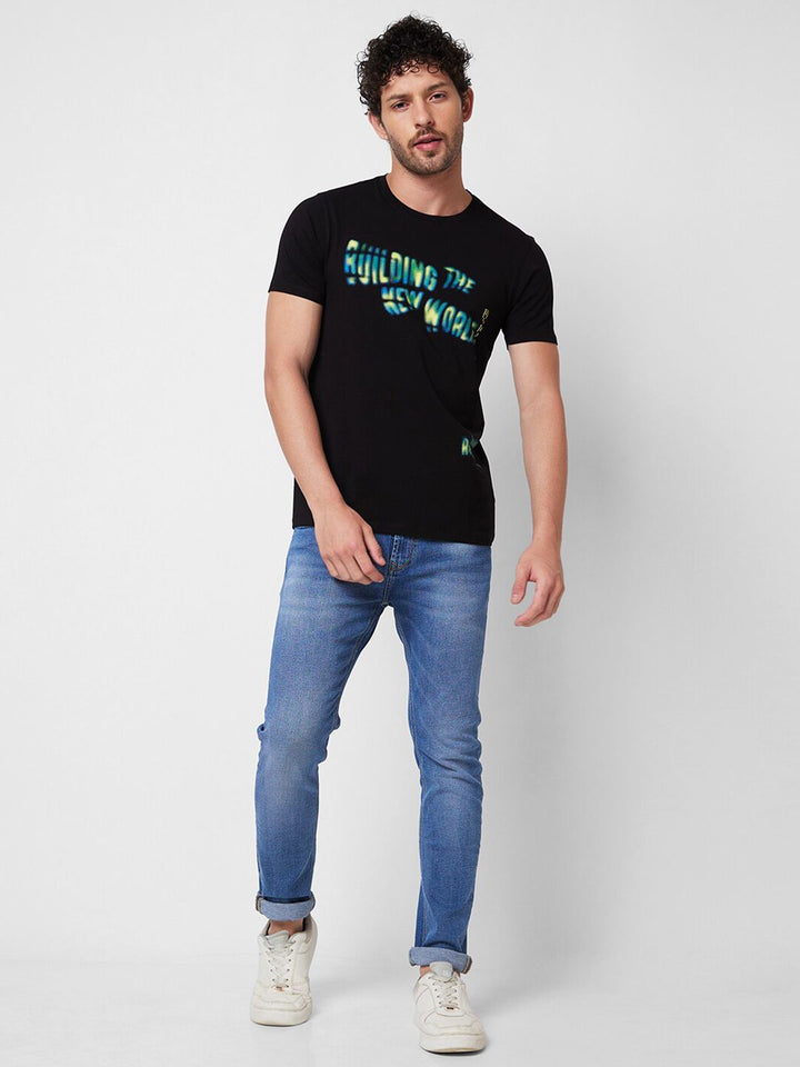 SPYKAR Typography Printed Round Neck Slim Fit T-shirt