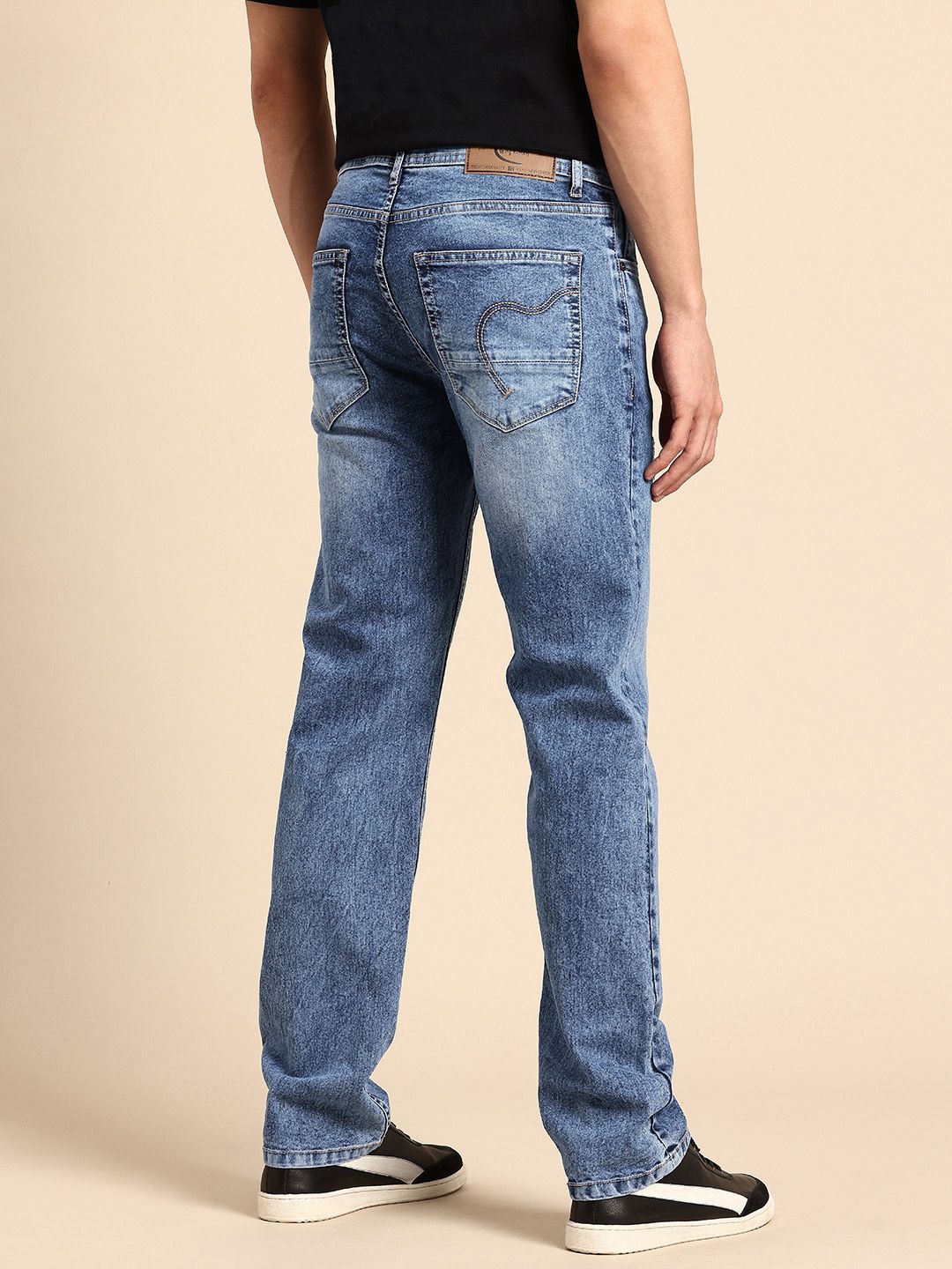 Being Human Men Straight Fit Low Distress Heavy Fade Stretchable Jeans