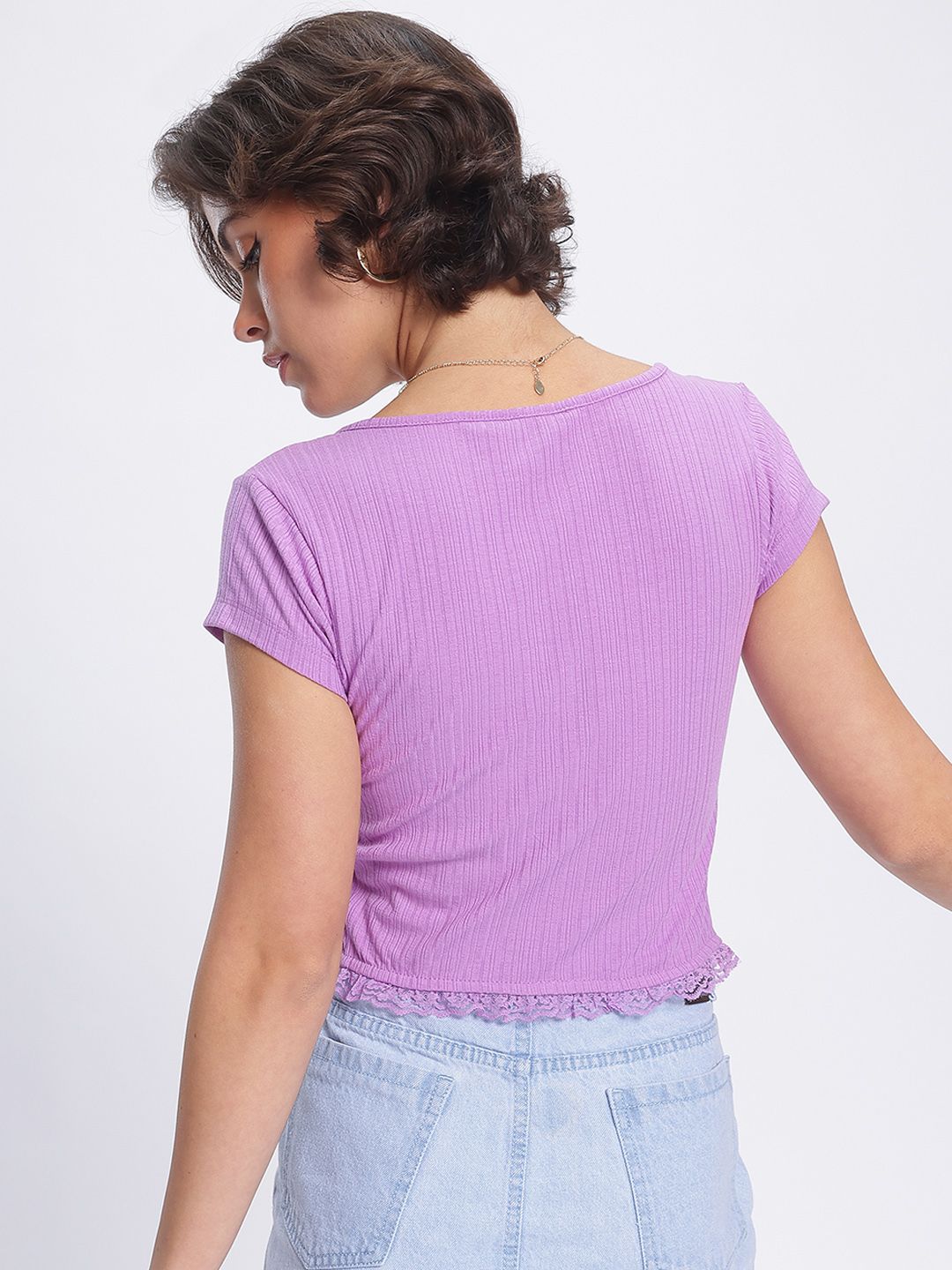 DressBerry Lace Luxe Ribbed Tie-Up Detail Top