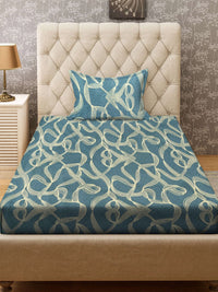 KLOTTHE Turquoise Blue & Yellow Printed 300TC Single Bedsheet & Pillow Covers