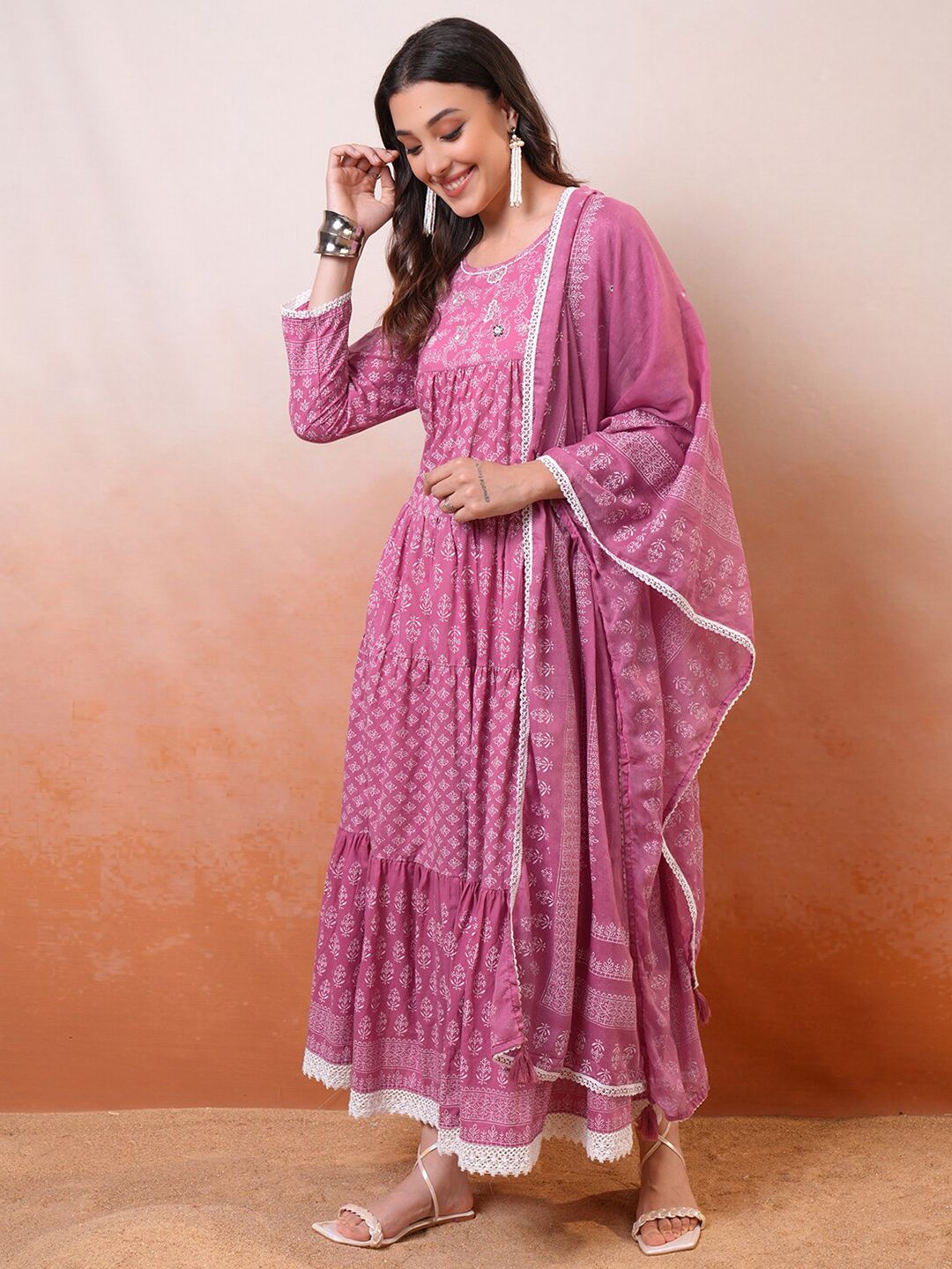 Vishudh Ethnic Motifs Print Maxi Midi Dress