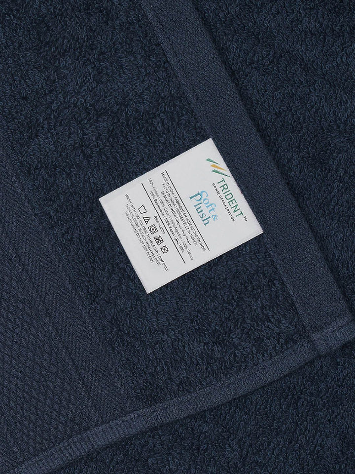MYTRIDENT Set of 4 Navy Blue 500 GSM Striped Pure Cotton Face Towels
