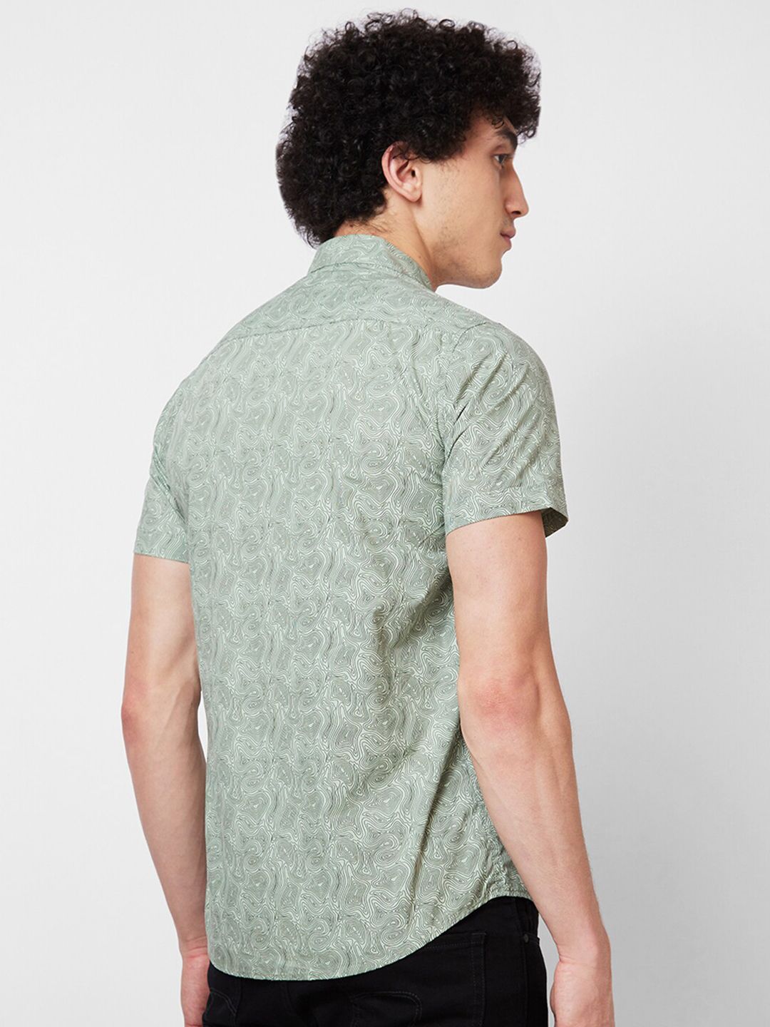 SPYKAR Spread Collar Short Sleeves Printed Casual Cotton Shirt