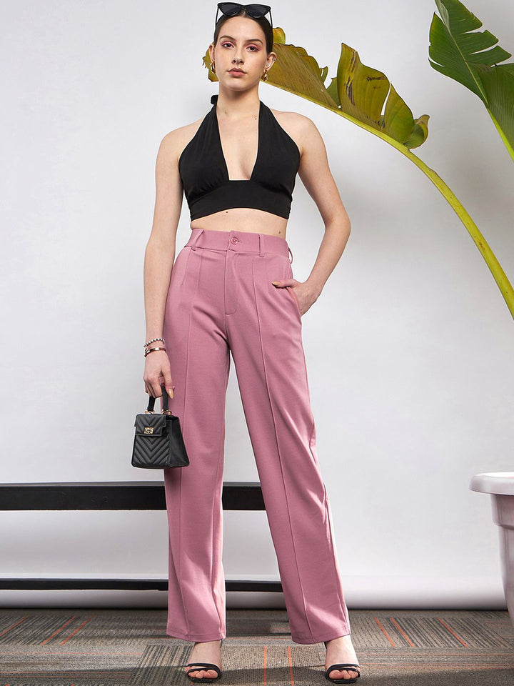 SASSAFRAS Women Pink Straight Fit High-Rise Bootcut Trousers