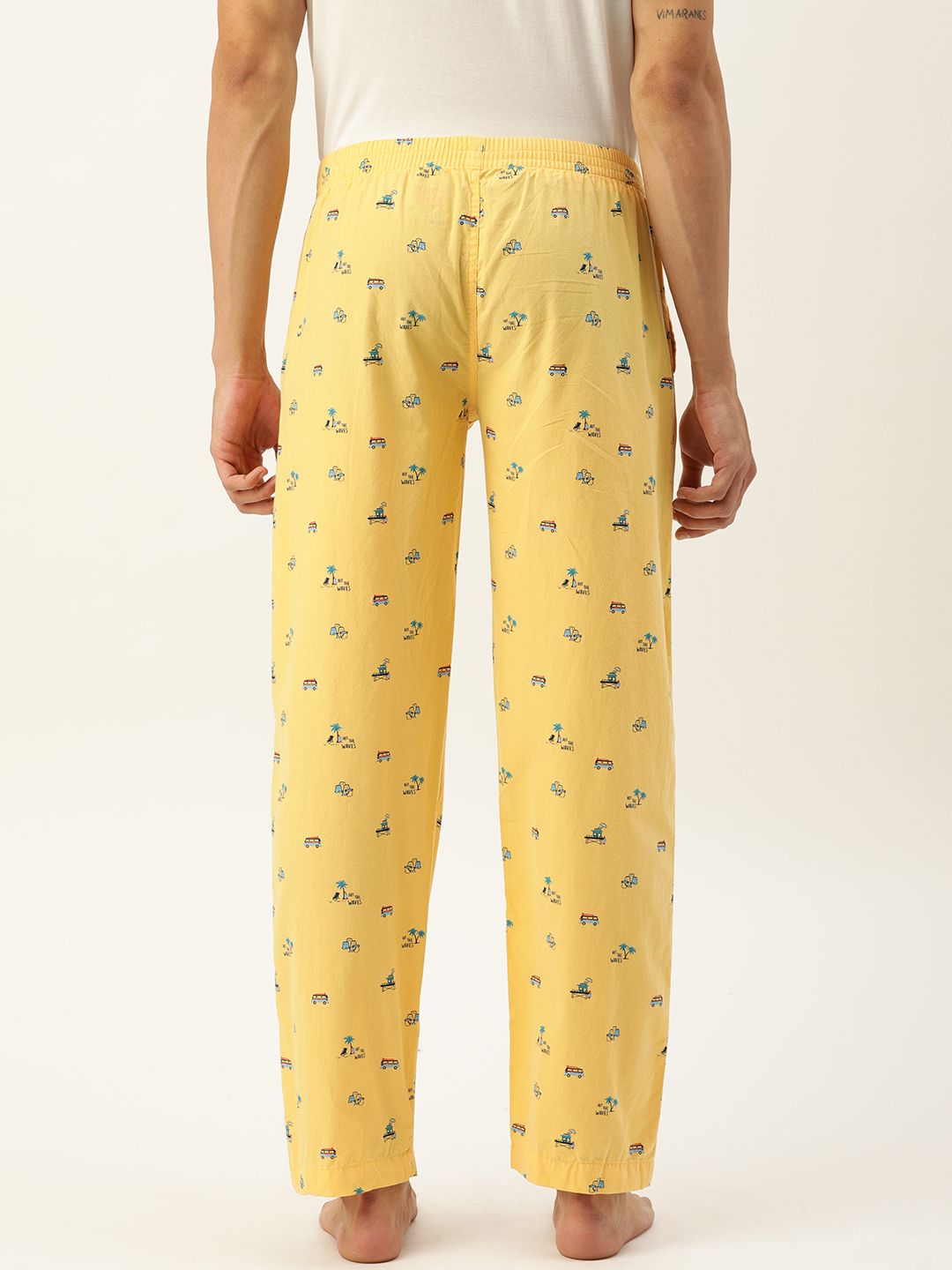 The Indian Garage Co Men Pure Cotton Yellow and Blue Printed Lounge Pants