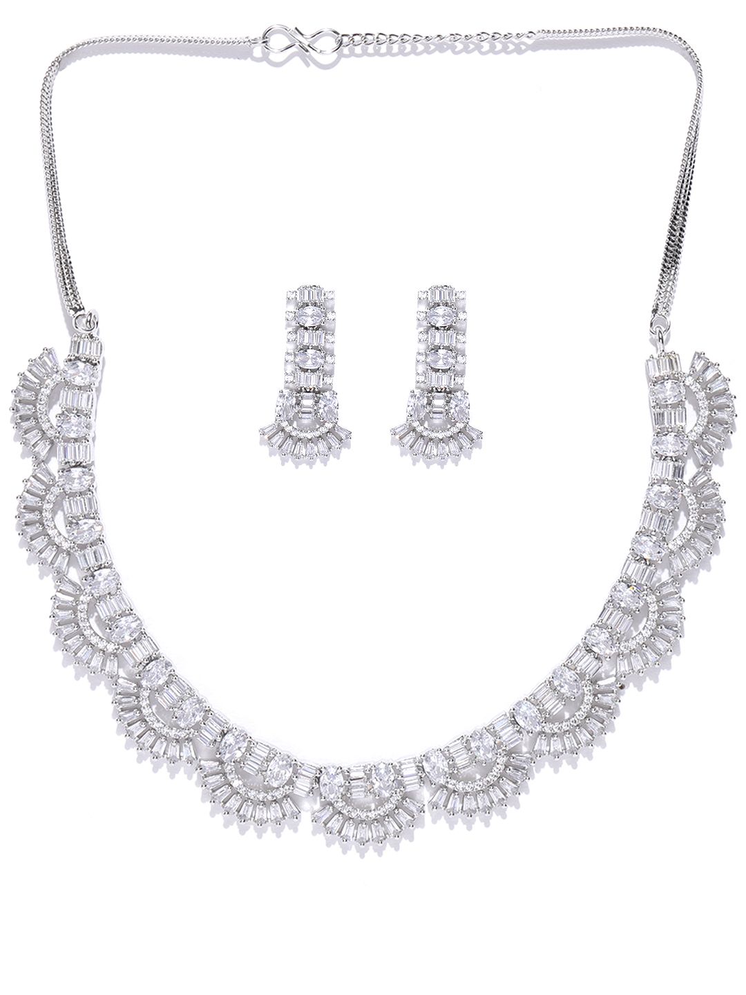 Priyaasi Silver-Plated American Diamond Studded Jewellery Set
