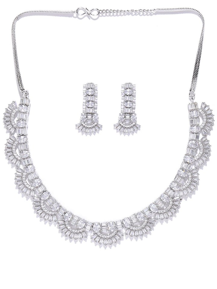 Priyaasi Silver-Plated American Diamond Studded Jewellery Set