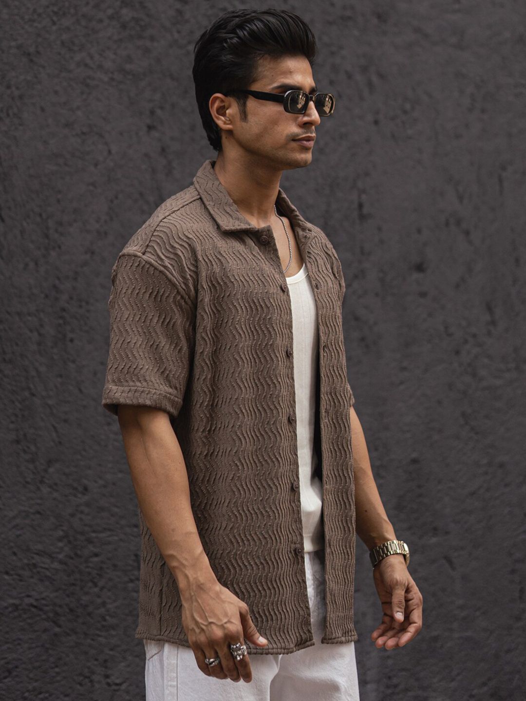 Powerlook India Slim Geometric Printed Drop-Shoulder Sleeves Oversized Shirt