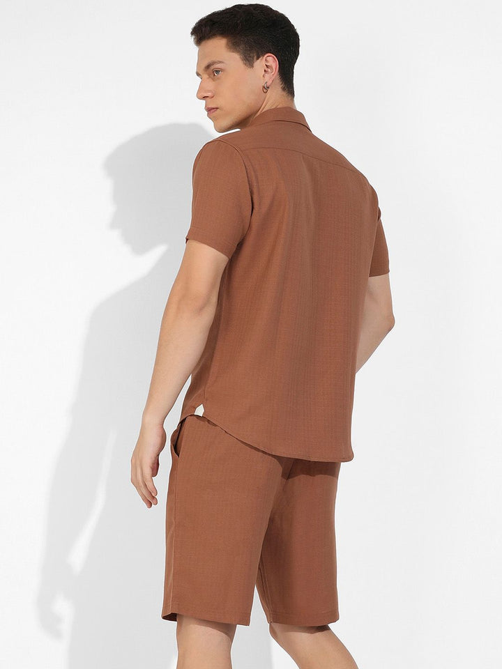 Campus Sutra Brown Textured Shirt & Shorts