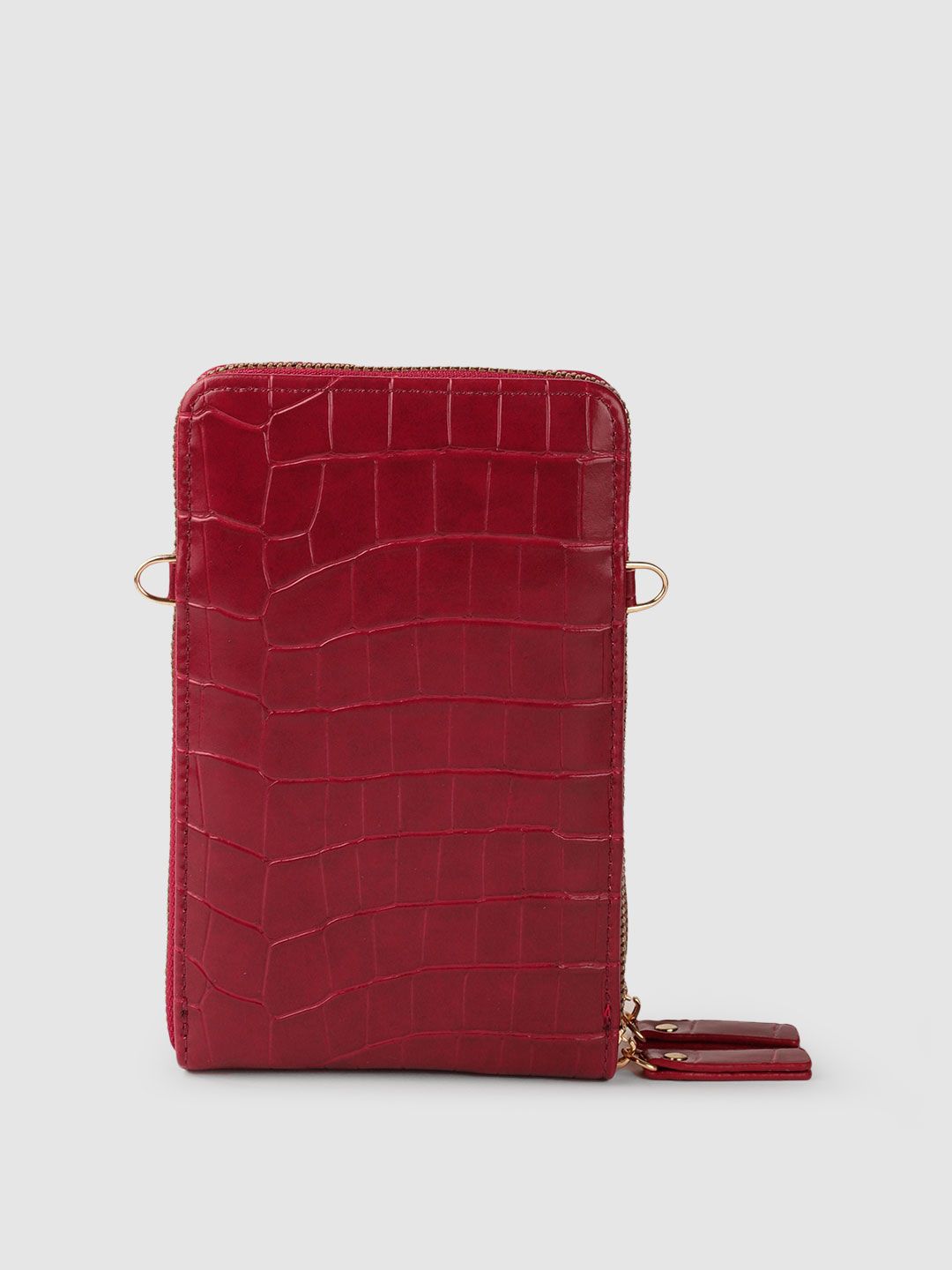 Lino Perros Maroon Croc Textured Structured Sling Bag with Detachable Sling Strap