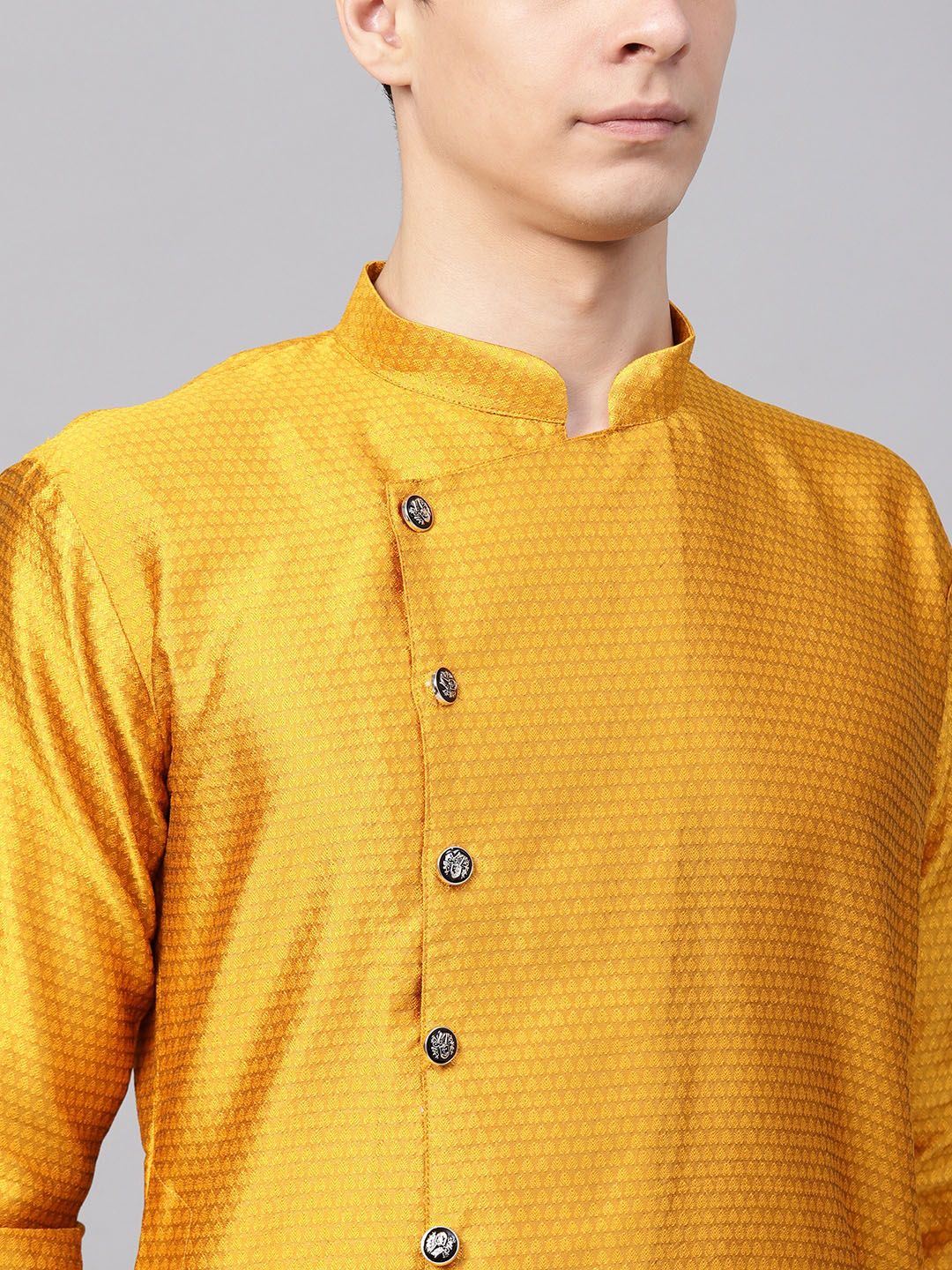SOJANYA Men Mustard Printed Straight Kurta