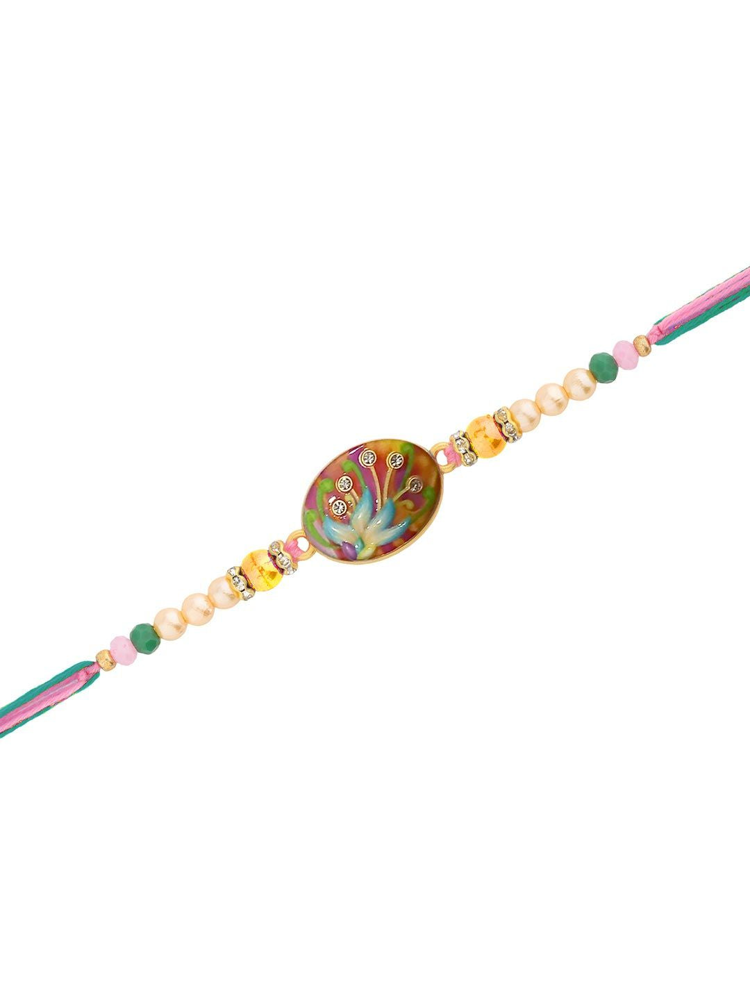 Voylla Enameled Floral Bhaiya Bhabhi Rakhi Set