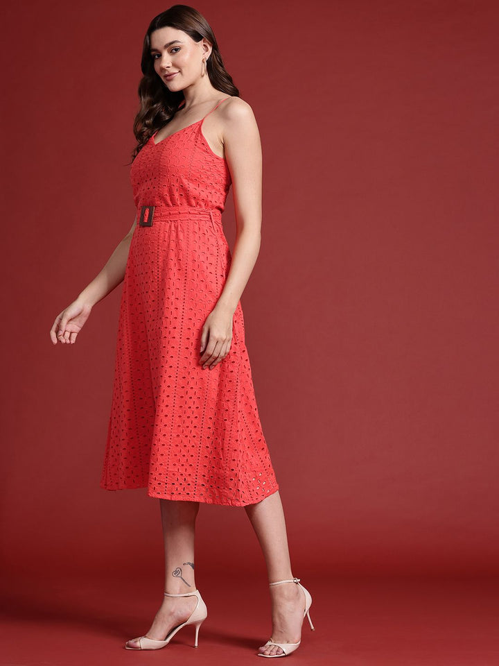 all about you Schiffli Cotton A-Line Midi Dress with Belt