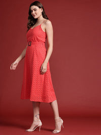 all about you Schiffli Cotton A-Line Midi Dress with Belt