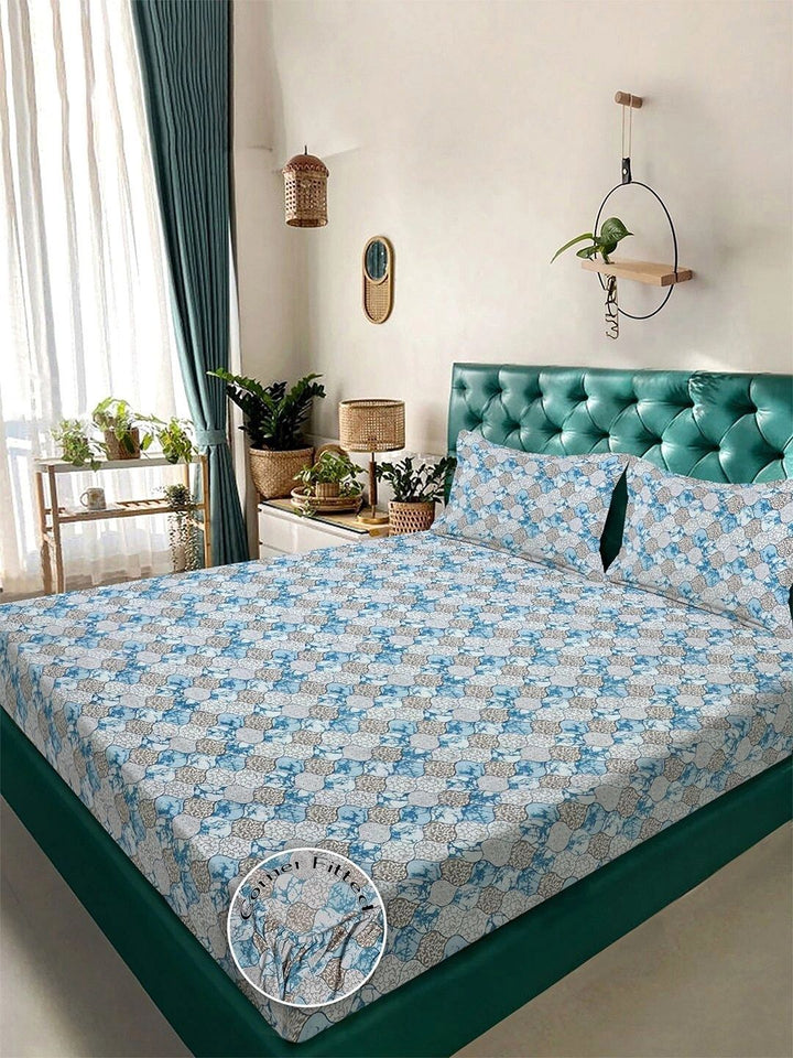 Myntra Elegant Homes Blue Floral 300 TC Cadar Katil King dengan 2 Sarung Bantal