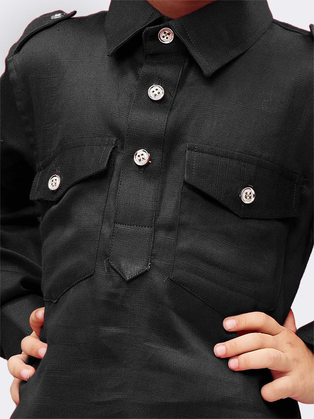 VASTRAMAY Boys Shirt Collar Cotton Pathani Kurta with Pyjamas