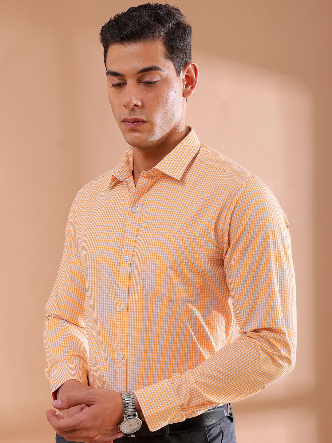 The Indian Garage Co. X Luxe Men Slim Fit Micro Checks Formal Shirt