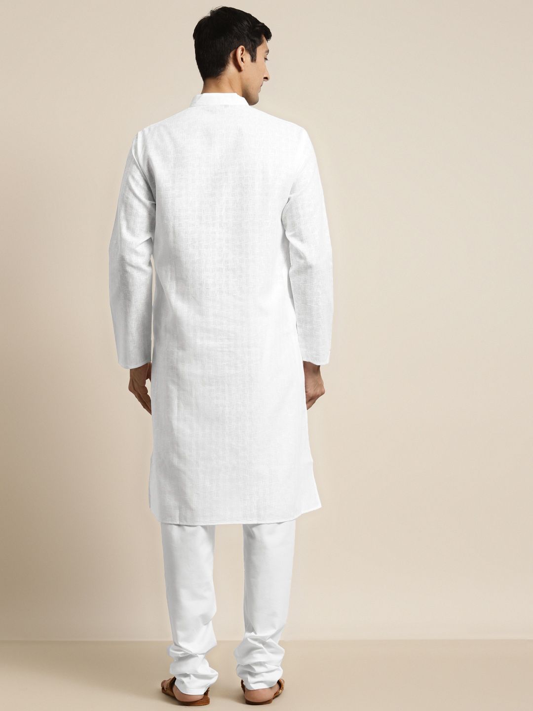 SOJANYA Men White Self Checked Kurta with Churidar