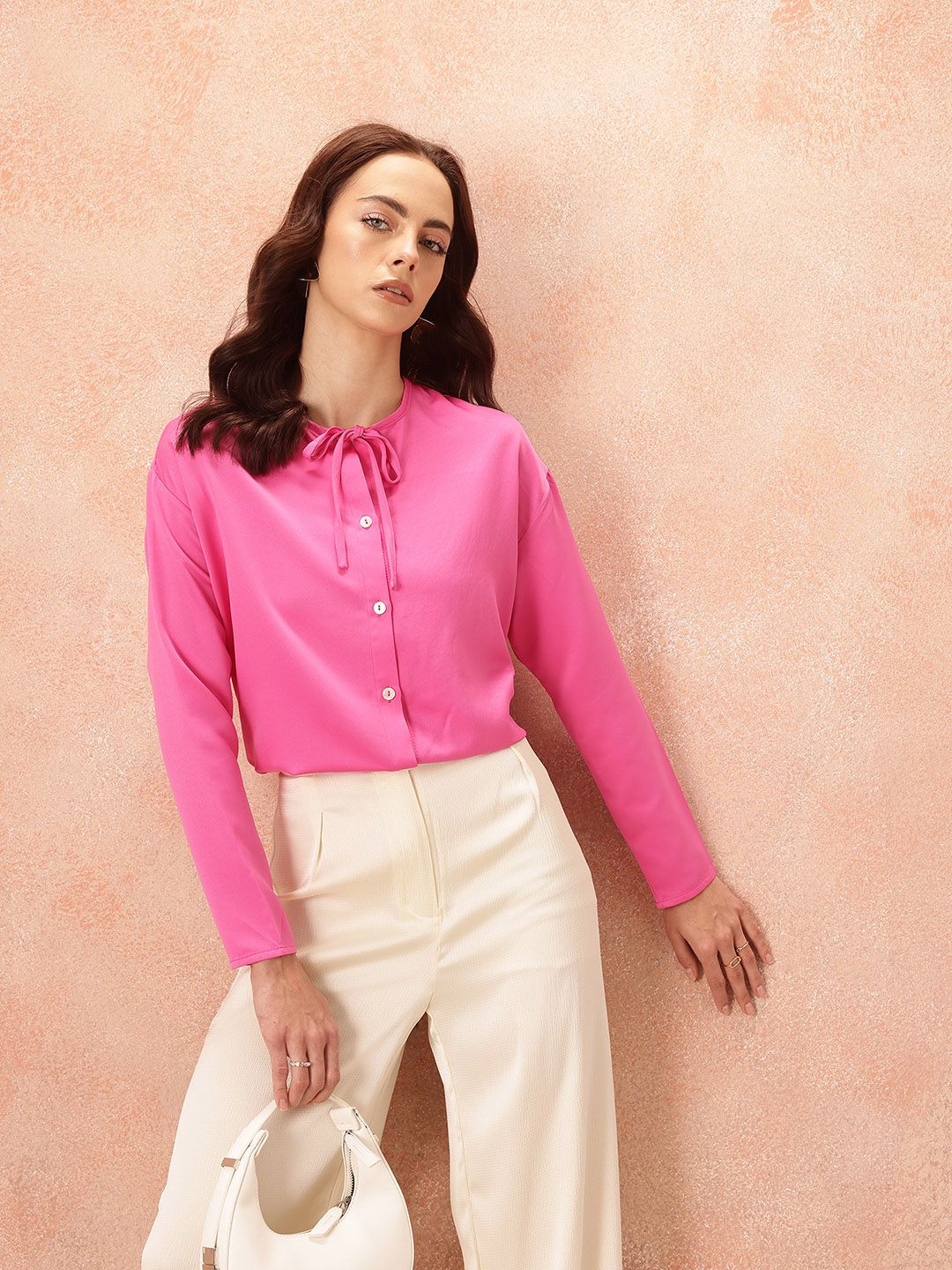 all about you Satin-Finish Tie-Up Neck Shirt