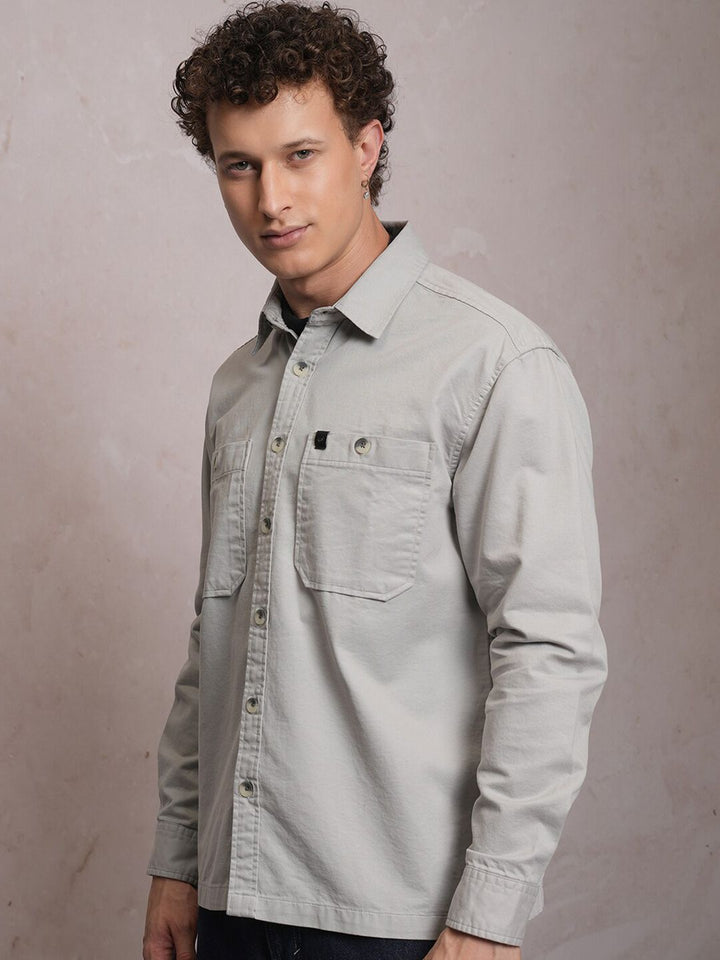 LOCOMOTIVE Premium Washed Dobby Textured Solid Utility Pocket Cotton Overshirt