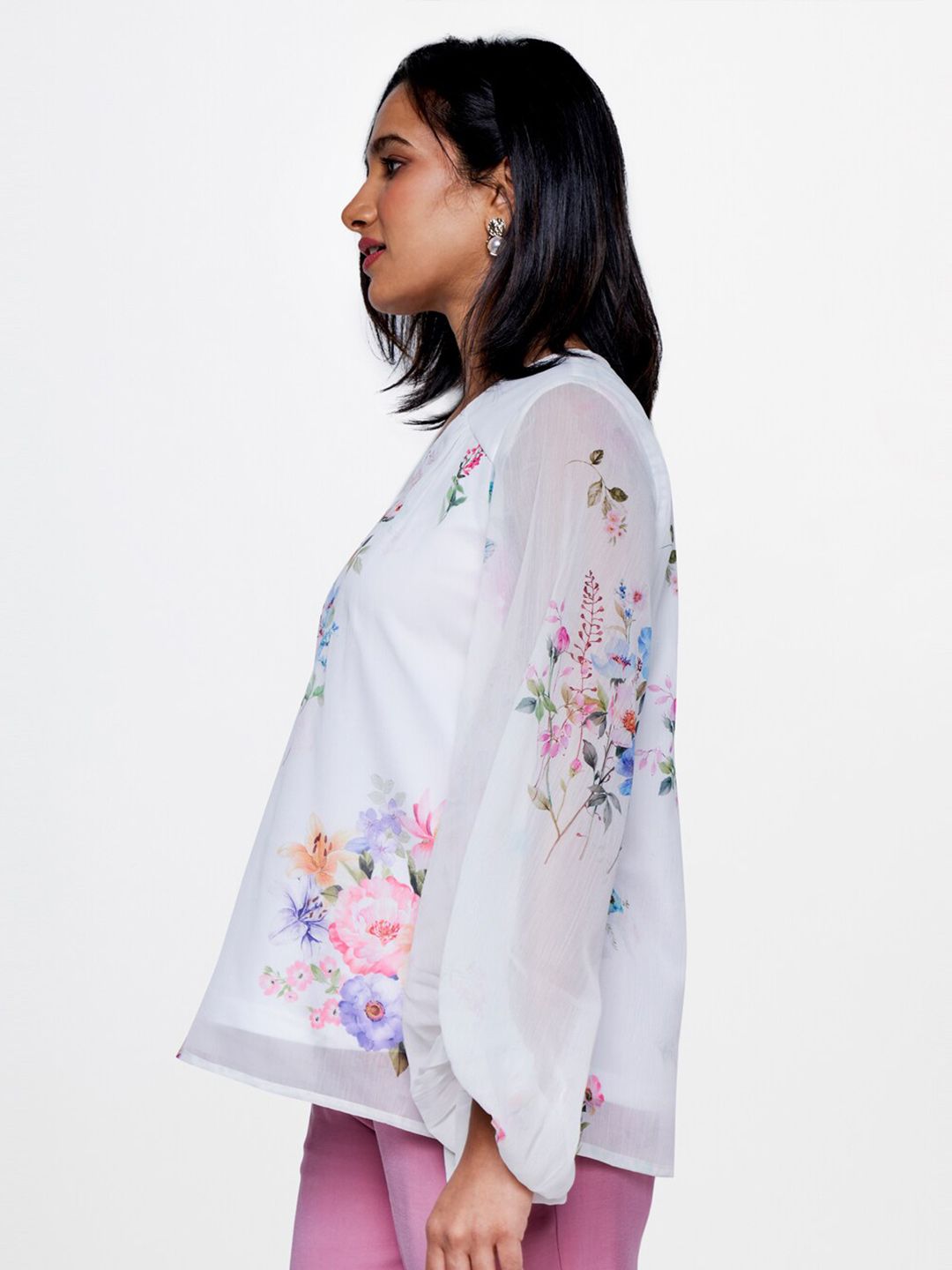 AND Floral Printed Puffed Sleeves Top