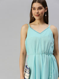 Global Desi Powder Blue Solid Sleeveless Casual Basic Jumpsuit