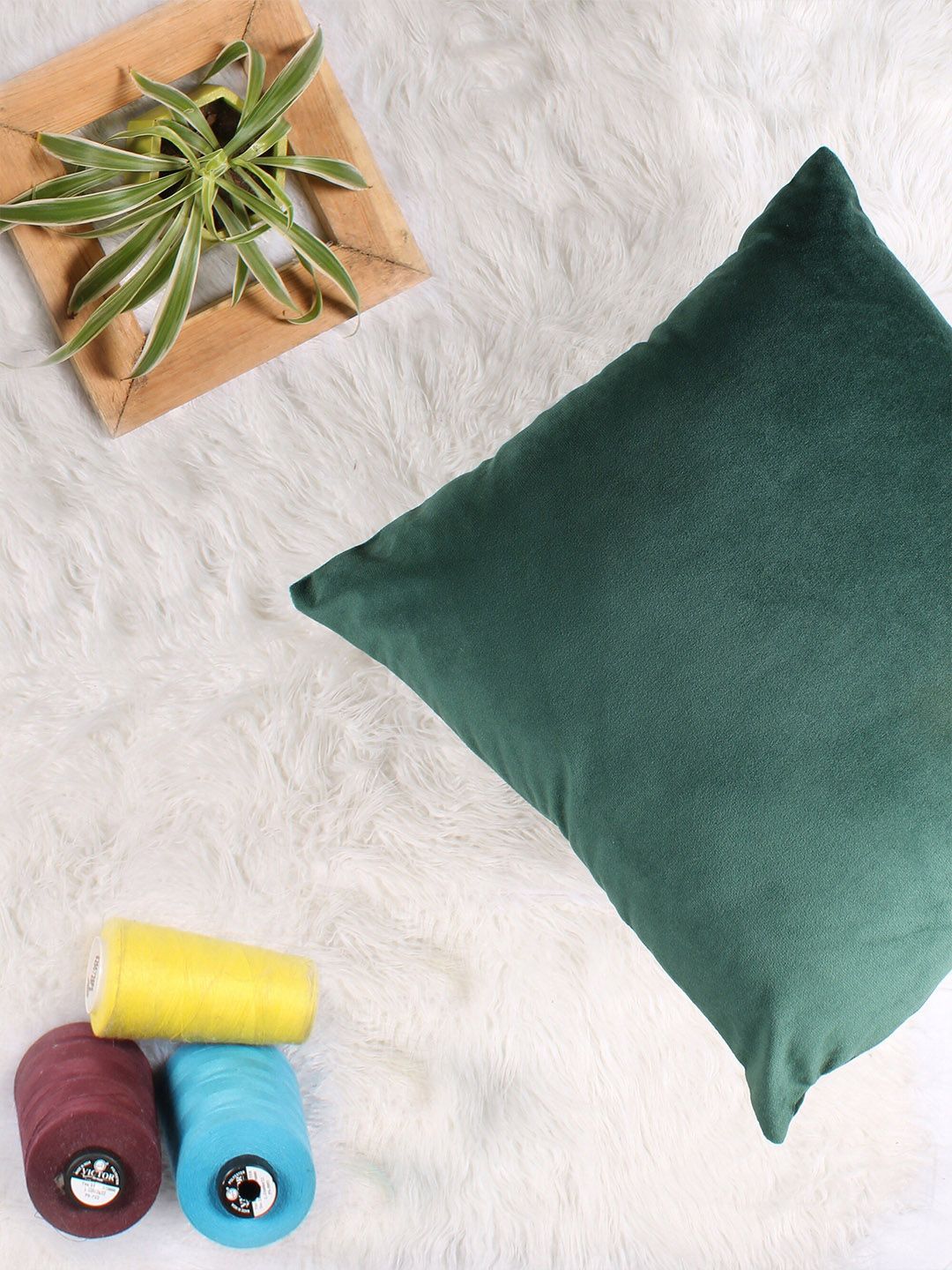 STITCHNEST Green 5 Pieces Velvet Square Cushion Covers