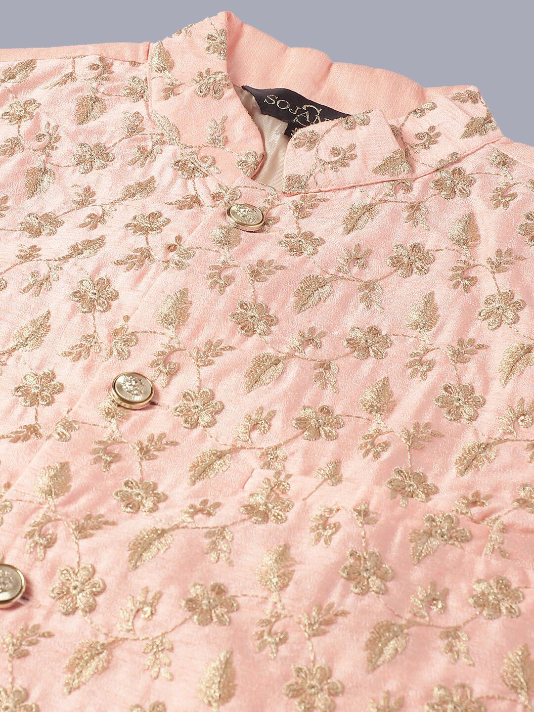 SOJANYA Embroidered Sequined Pure Cotton Kurta With Churidar With Nehru Jacket
