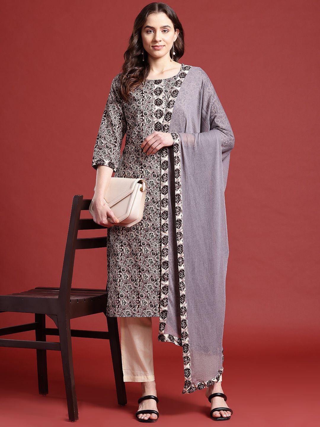 Anouk Women Ethnic Motifs Printed Pure Cotton Kurta with Trousers & Dupatta