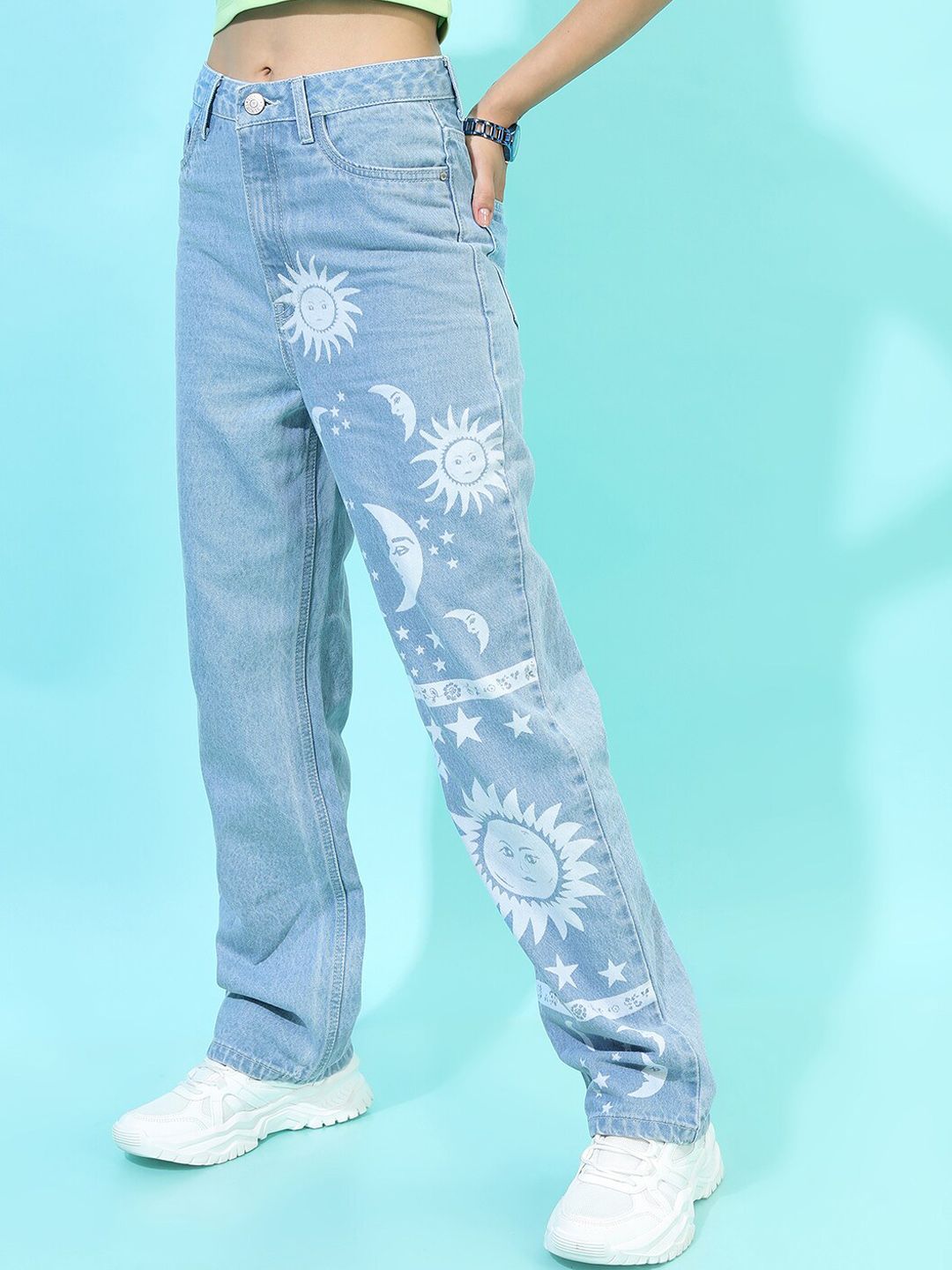 Tokyo Talkies Women Blue Straight Fit Printed Jeans