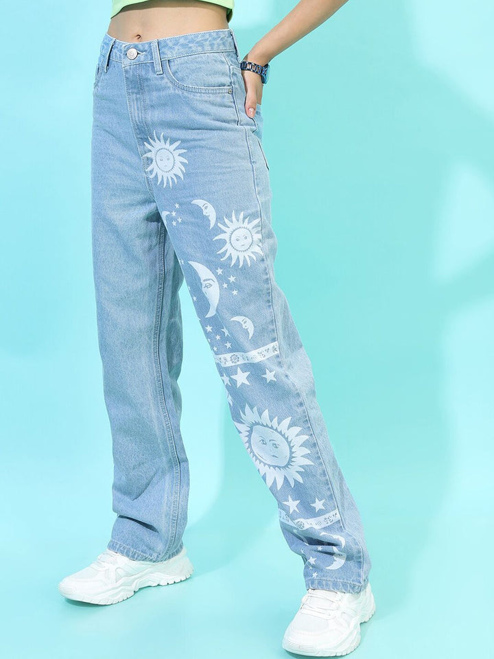 Tokyo Talkies Women Blue Straight Fit Printed Jeans