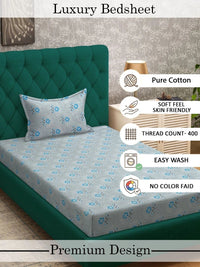 Myntra Elegant Homes Blue Floral 400 TC Single Bedsheet with 1 Pillow Covers