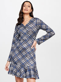 AND Checked V-Neck A-Line Dress