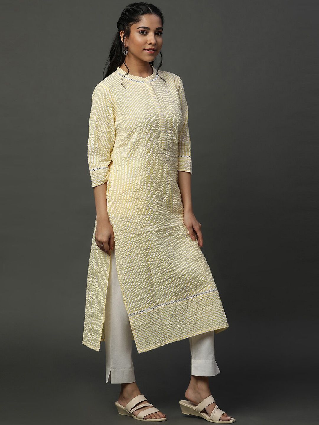 AURELIA Striped Mandarin Collar Kurta