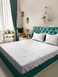 Myntra Elegant Homes White & Beige Floral 400 TC Bedsheet with 2 Pillow Covers