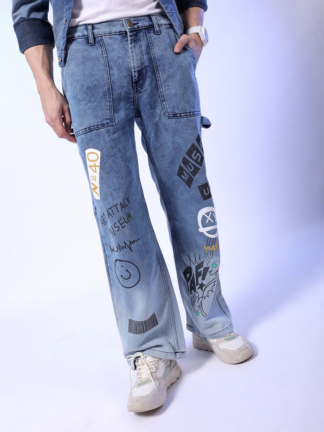 The Indian Garage Co Men Baggy Fit Relaxed Fit Mid Rise Cotton Jeans