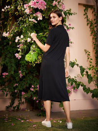 Athena Black Self Design  Shirt Collar T-Shirt Dress
