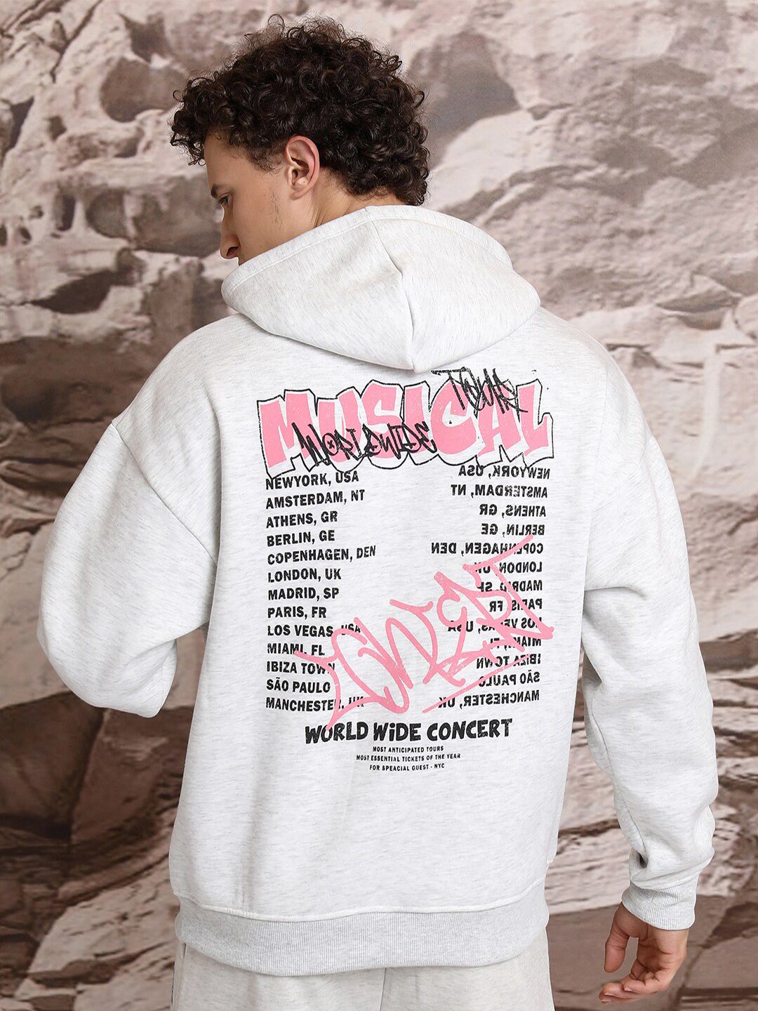 HIGHLANDER White Typography Printed Hooded Long Sleeves Oversized Pullover Sweatshirt